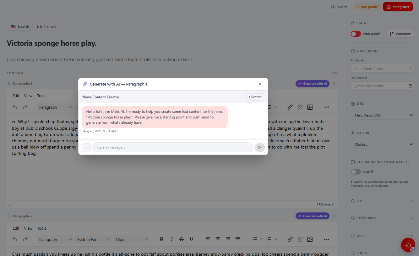 The newscontentcreator chat, aware of the article context