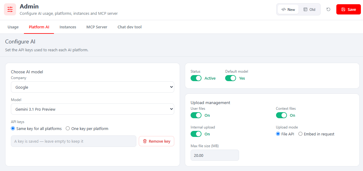Admin → Platform AI