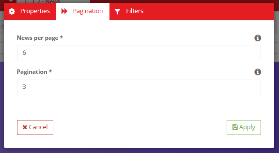 News List plugin → Pagination — News per page and the number of page links to show