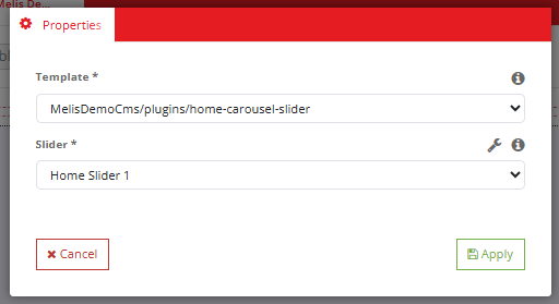 Show Slider plugin settings — choose the template and the slider to display