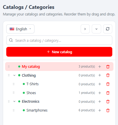 The Catalog category tree (React)