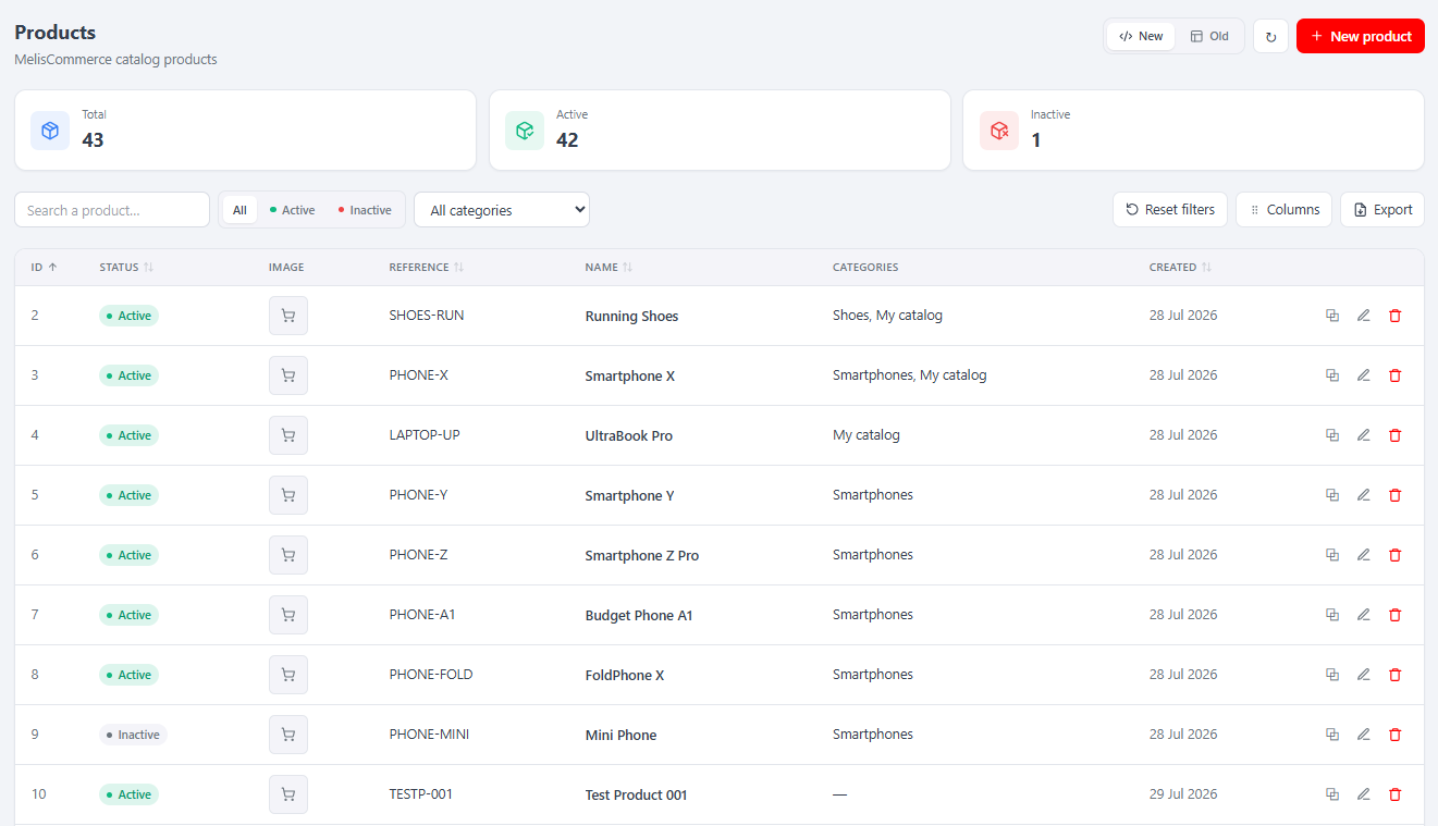 La liste Products (React).