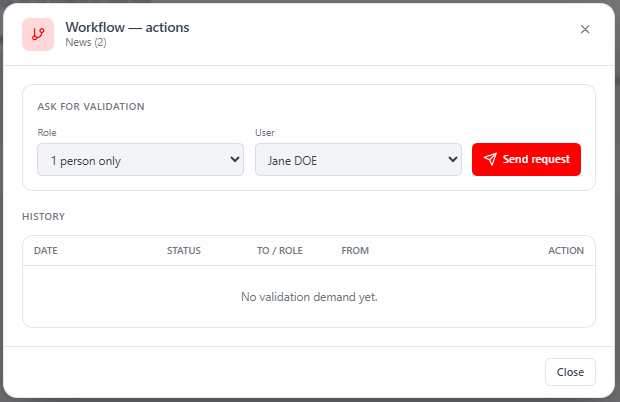 Workflow modal — ask a single person